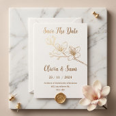 Gouden Bloem Minimal Wit Save the Date Uitnodiging