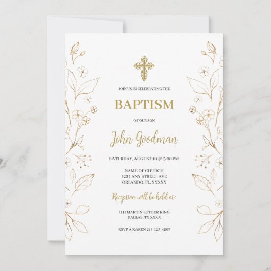 Gouden bloem minimalistisch doopsel Spaans Kaart (Voorkant)