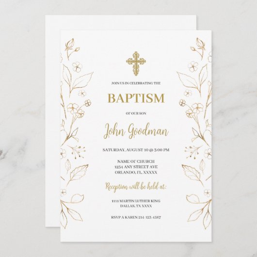 Gouden bloem minimalistisch doopsel Spaans Kaart (Voorkant / Achterkant)