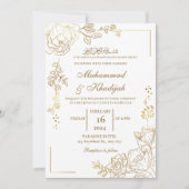Gouden Bloem Moderne Moslim Bruiloft Nikah Kaart (Voorkant)