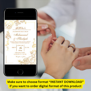 Gouden Bloem Moderne Moslim Bruiloft Nikah Kaart
