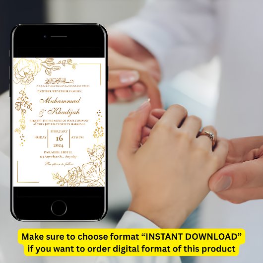 Gouden Bloem Moderne Moslim Bruiloft Nikah Kaart