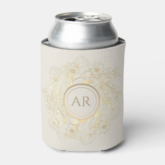 Gouden Bloem Monogram Bruiloft Favor Blikjeskoeler (Blikje Voorkant)