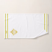 Gouden Bloem, Monogram en Strepen op Wit Bad Handdoek (Handdoek)