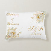 Gouden Bloem Monogram Logo Trouw Accent Kussen (Voorkant)