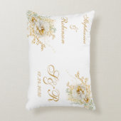 Gouden Bloem Monogram Logo Trouw Accent Kussen (Voorkant(Verticaal))