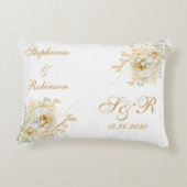 Gouden Bloem Monogram Logo Trouw Accent Kussen (Achterkant)
