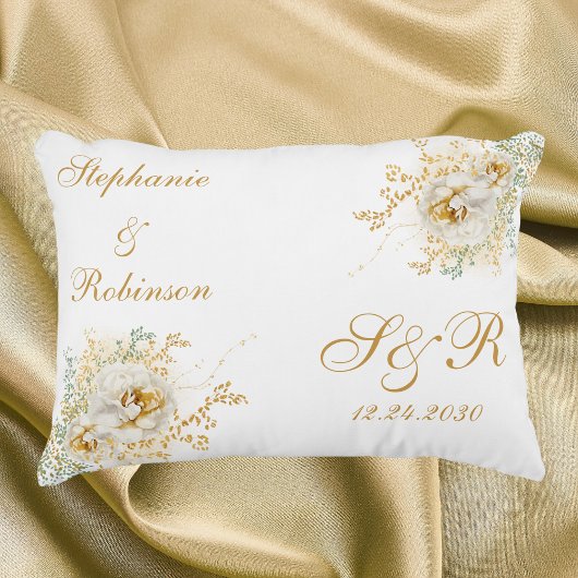 Gouden Bloem Monogram Logo Trouw Accent Kussen