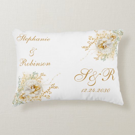 Gouden Bloem Motief Logo Trouw  Accent Kussen (Voorkant)