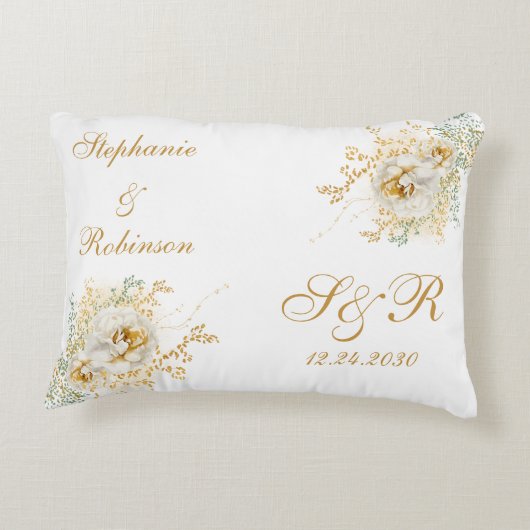 Gouden Bloem Motief Logo Trouw Accent Kussen (Achterkant)
