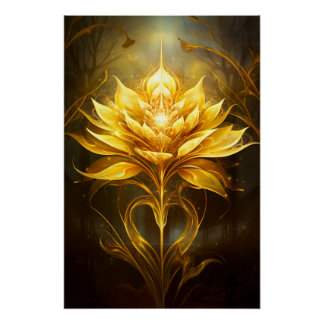 Gouden bloem op donkere bos achtergrond perfect poster