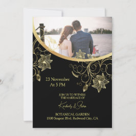 Gouden Bloem Op Zwarte Uitnodiging