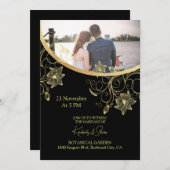 Gouden Bloem Op Zwarte Uitnodiging (Voorkant / Achterkant)