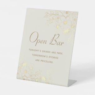Gouden Bloem Open Bar Trouwbord Reclamebord Met Voetstuk