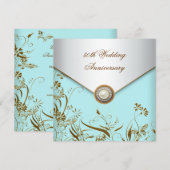 Gouden Bloem Parel Groenblauw 50ste Trouwdagjubile Kaart (Voorkant / Achterkant)