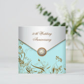 Gouden Bloem Parel Groenblauw 50ste Trouwdagjubile Kaart (Staand voorkant)