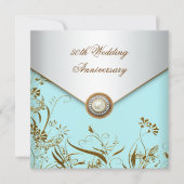 Gouden Bloem Parel Groenblauw 50ste Trouwdagjubile Kaart (Voorkant)
