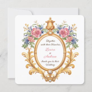Gouden bloem rococo trouw elegant koninklijk rozen kaart