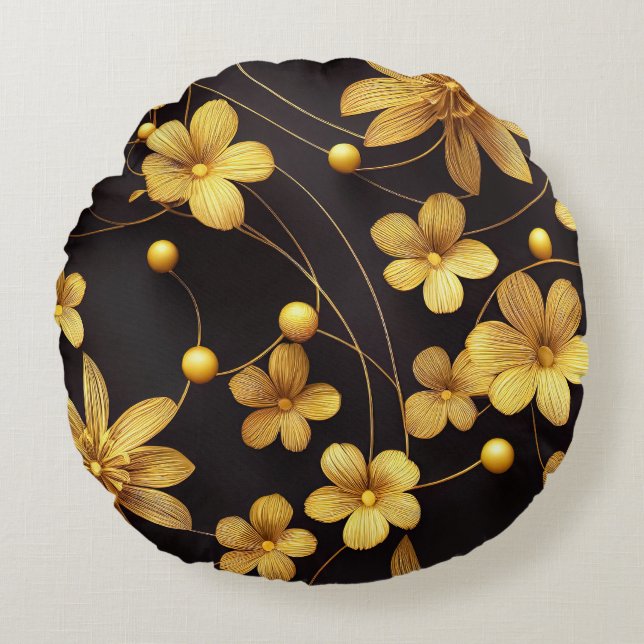 gouden bloem rond kussen (Voorkant)