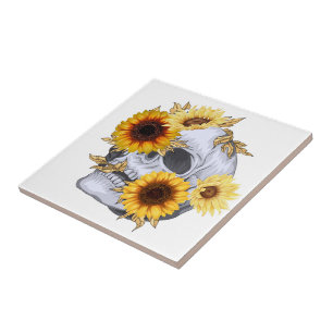 GOUDEN BLOEM SCHEDEL TEGELTJE