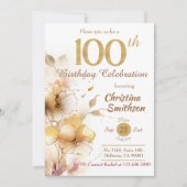 Gouden Bloem sierlijke moderne 100e verjaardag Kaart (Voorkant)