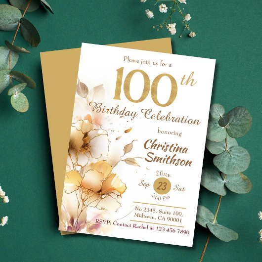 Gouden Bloem sierlijke moderne 100e verjaardag Kaart