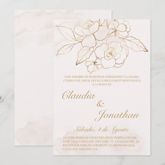 Gouden bloem spaanse bruiloft uitnodiging (Voorkant / Achterkant)