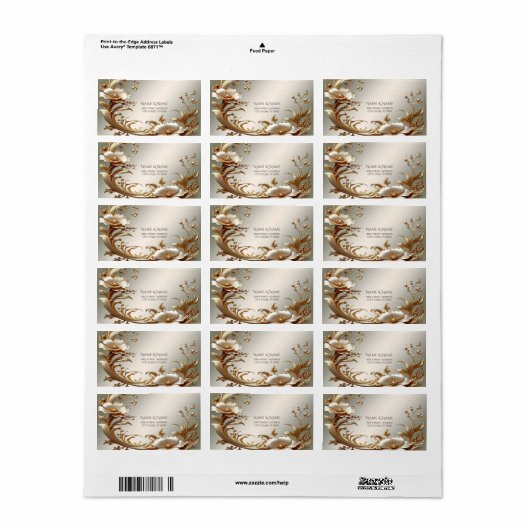 Gouden bloem sticker met retouradres (Full Sheet)