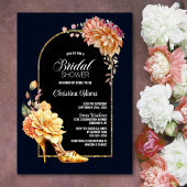 Gouden Bloem Stiletto Schoen Blauwe Boog Bruidsmei Kaart