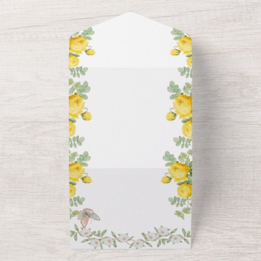 Gouden Bloem: stralende gele roos All In One Uitnodiging (Buitenkant)