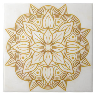 Gouden Bloem Symbool Kunst Vierkante Tegel Tegeltje