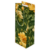 Gouden Bloem Tapijt Wijn Cadeautas (Voorkant Gekanteld)