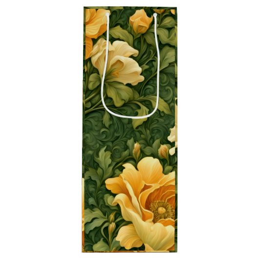 Gouden Bloem Tapijt Wijn Cadeautas (Voorkant)