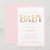 Gouden bloem uitnodiging roze babymeisje shower (Voorkant / Achterkant)