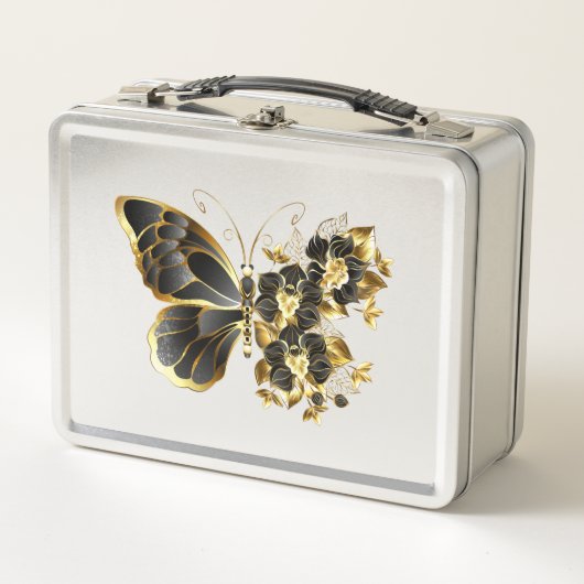 Gouden Bloem Vlinder met Zwarte Orchidee (Voorkant)