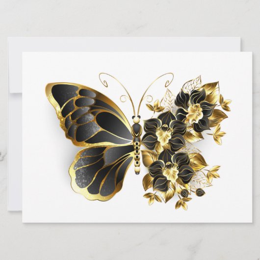 Gouden Bloem Vlinder met Zwarte Orchidee Aankondiging (Voorkant)