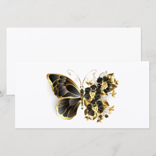 Gouden Bloem Vlinder met Zwarte Orchidee Aankondiging (Voorkant / Achterkant)