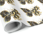 Gouden Bloem Vlinder met Zwarte Orchidee Cadeaupapier (Rol Hoek)