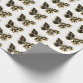 Gouden Bloem Vlinder met Zwarte Orchidee Cadeaupapier (Hoek)