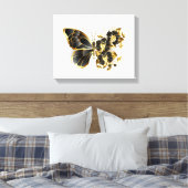 Gouden Bloem Vlinder met Zwarte Orchidee Canvas Afdruk (Insitu (Slaapkamer))