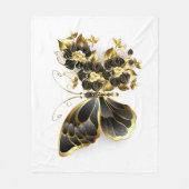 Gouden Bloem Vlinder met Zwarte Orchidee Fleece Deken (Voorkant)