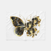 Gouden Bloem Vlinder met Zwarte Orchidee Fleece Deken (Voorkant (Horizontaal))