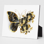 Gouden Bloem Vlinder met Zwarte Orchidee Fotoplaat (Zijkant)