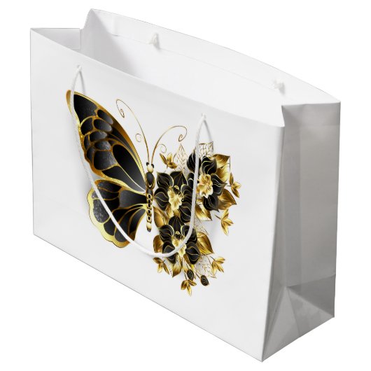Gouden Bloem Vlinder met Zwarte Orchidee Groot Cadeauzakje (Achterkant Gekanteld)