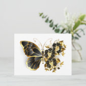 Gouden Bloem Vlinder met Zwarte Orchidee Kaart (Staand voorkant)