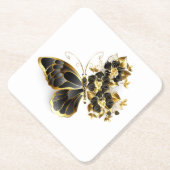 Gouden Bloem Vlinder met Zwarte Orchidee Kartonnen Onderzetters (Voorkant)