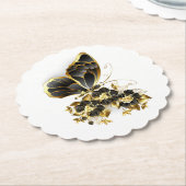 Gouden Bloem Vlinder met Zwarte Orchidee Kartonnen Onderzetters (Gekanteld)