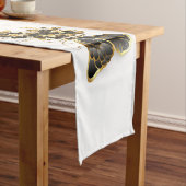 Gouden Bloem Vlinder met Zwarte Orchidee Korte Tafelloper (Voorbeeld)