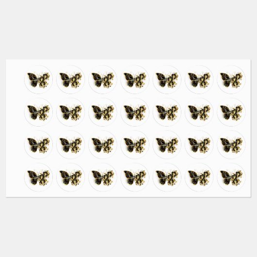 Gouden Bloem Vlinder met Zwarte Orchidee Labels (Vel)