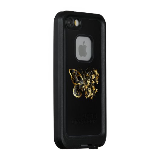 Gouden Bloem Vlinder met Zwarte Orchidee LifeProof iPhone Hoesje (Achterkant / rechts)